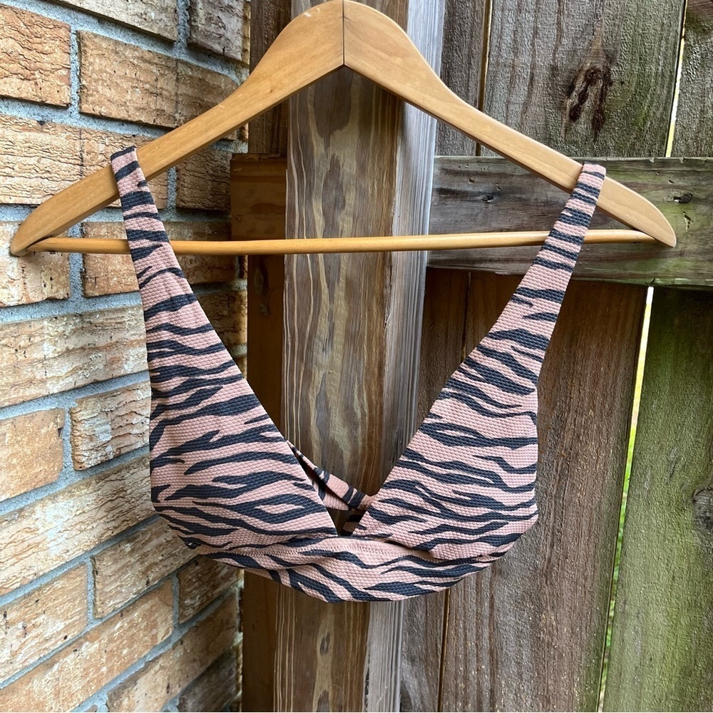 Aerie Zebra Print Bikini Top - Black and Tan